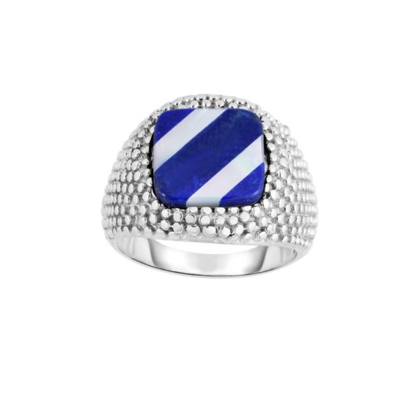 Men's Lapis and Mother of Pearl Signet Ring - Picture 1 of 2